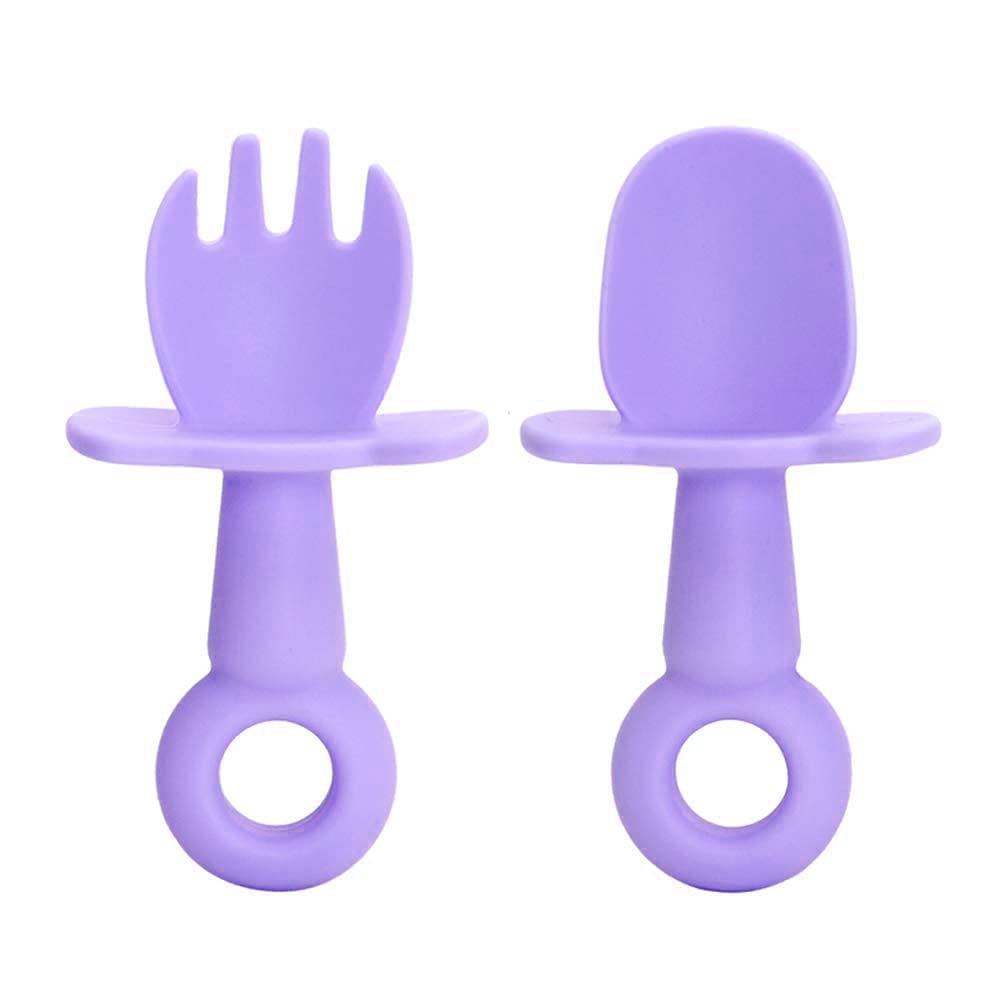 Toddler Utensils with Travel Case, Baby Spoon and Fork Set for Self-Feeding  Learning Bendable Handle Silverware for Kid Children (2 Set, Purple&Pink)