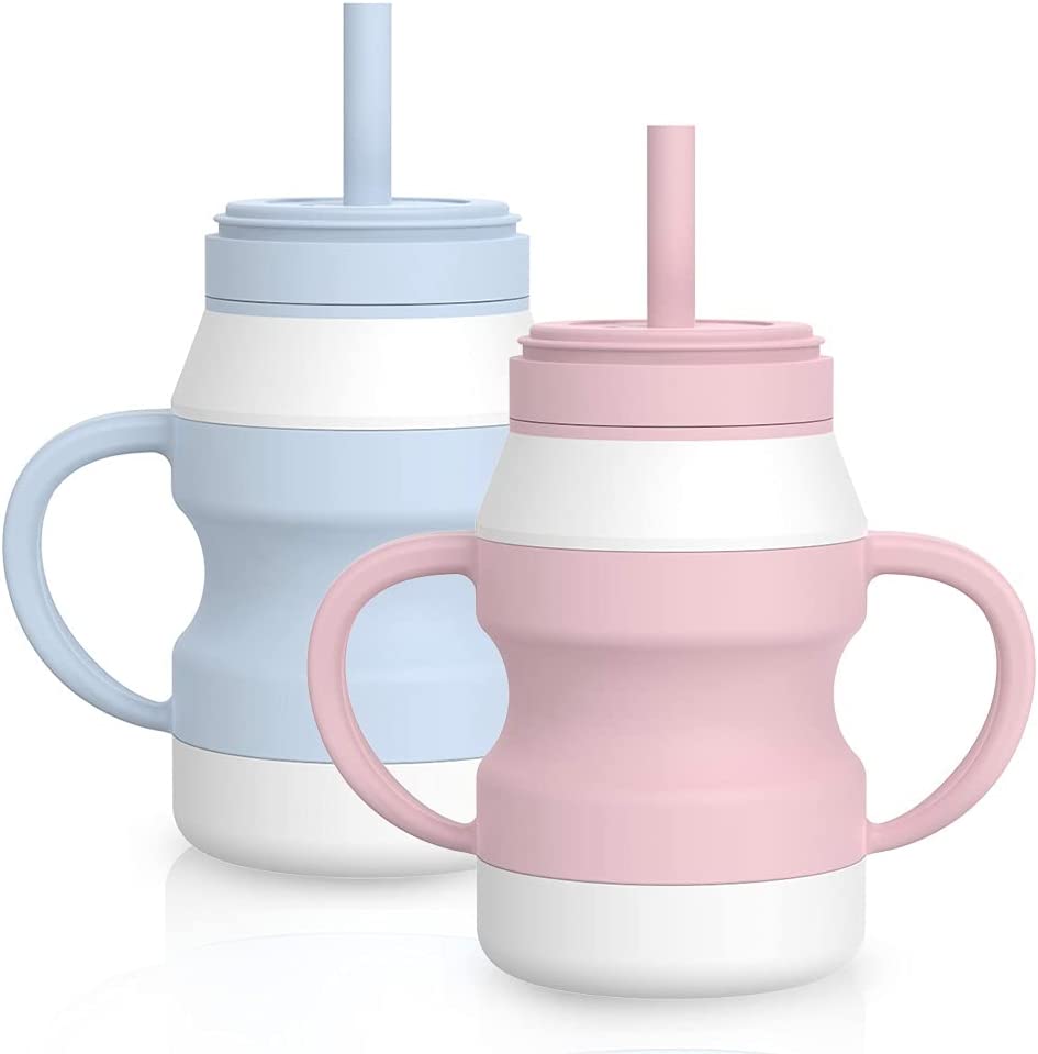 Toddler Silicone Straw Cups, Spill Proof Sippy Cup with Handles 6 Oz for  Baby 6+ Months, Helps Toddler Develop Independent Drinking Skills, 2 Pack
