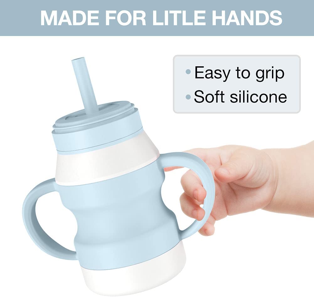 Silicone Baby Training Cup, Spill Proof Sippy Cup with Handles, Baby Straw  Water Bottle Leak-proof Cup for Baby 6+ Months