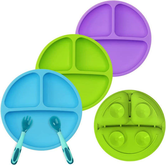 Wee me Suction Plates for Babies & Toddlers - Toddler Utensils - Silicone Plates with Spoon Fork For Baby, BPA-Free, Dishwasher and Microwave Safe, 3 Pack