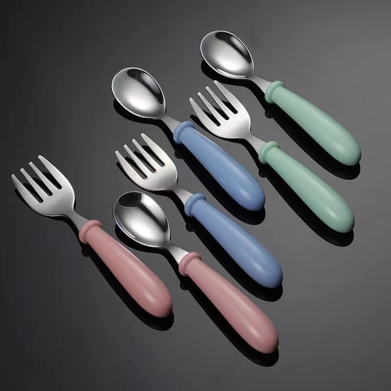 6 Pieces Toddler Utensils Kids Silverware Baby Forks and Spoons Set,  Stainless Steel Childrens Safe Flatware Metal Kids Cutlery Set with Round  Handle
